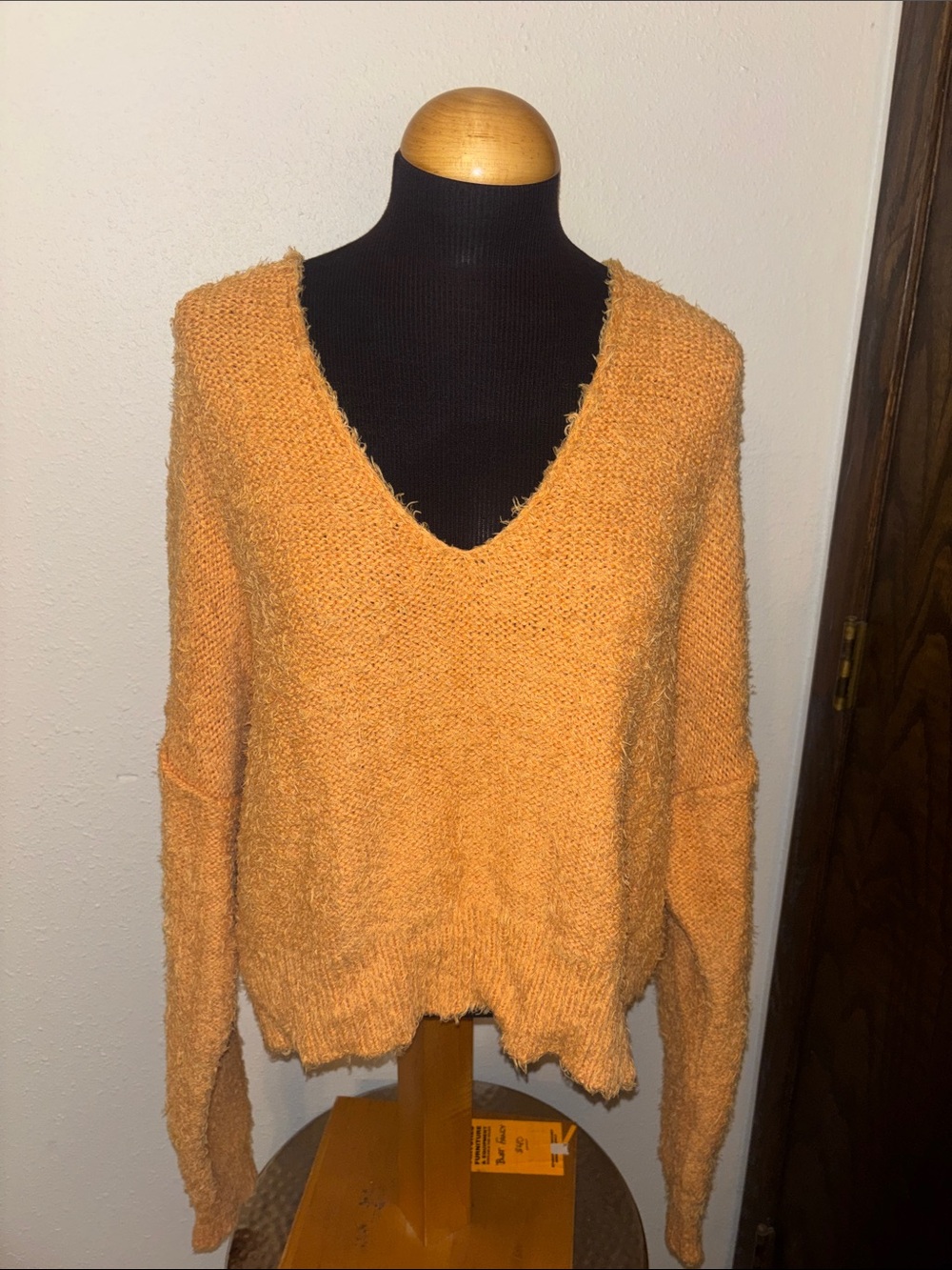 We The Free Women's V-Neck Sweater Drop Sleeves in Peach Orange Size XL